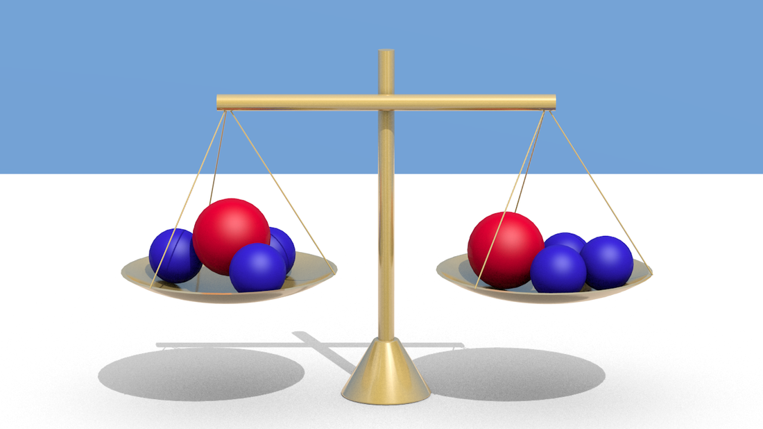 balance or scale showing molecules or atoms equal both sides